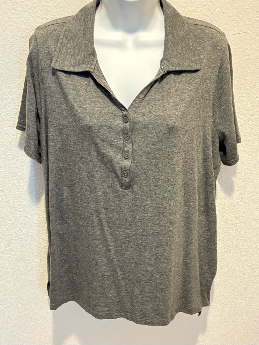 Lane Bryant Gray Collared Short Sleeve Polo V-Neck Size 14/16